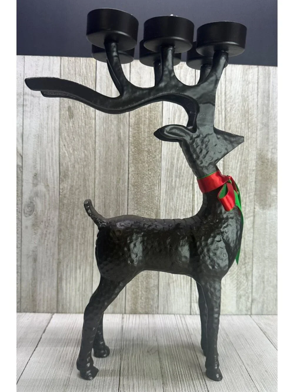 Vtg Christmas Metal Reindeer Votive Tealight Candle Holder Holiday 13.5
